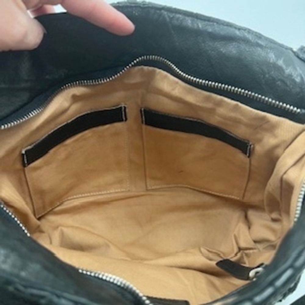 Enzo Poli Black Woven Leather Hobo Shoulder Bag‎ Silver Hardware Medium - Picture 11 of 16